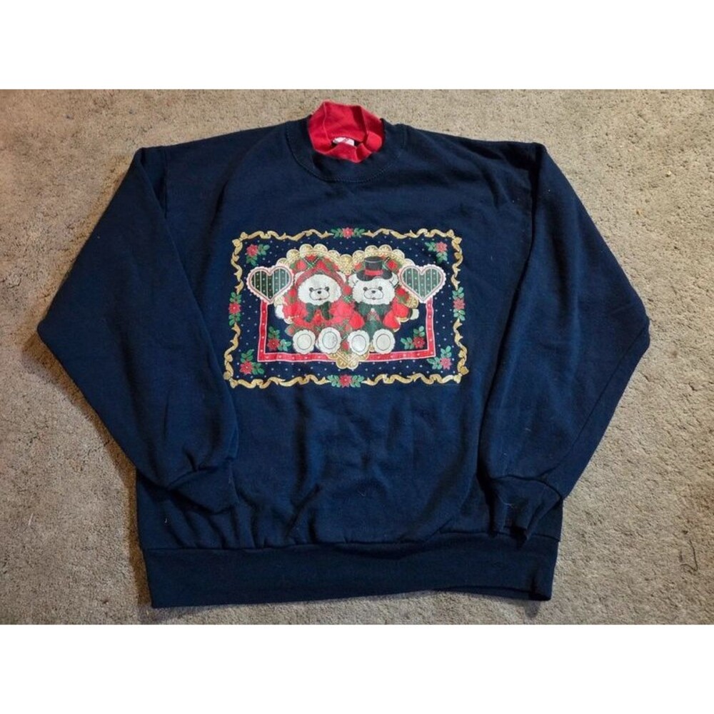 Vintage Jerzees Christmas Teddy Bear Sweater Women's Size L